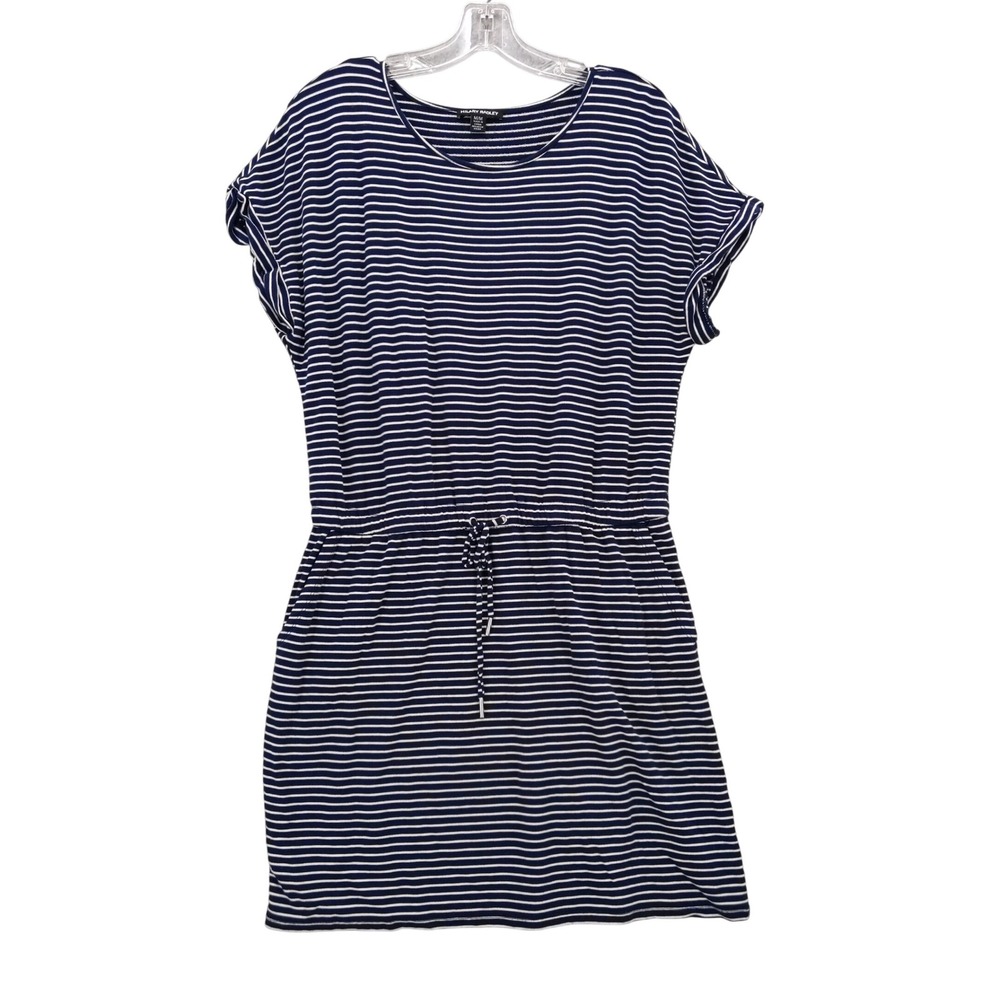 Hilary Radley Striped T-Shirt Dress Drawstring Waist Rayon Knit‎ Sz M